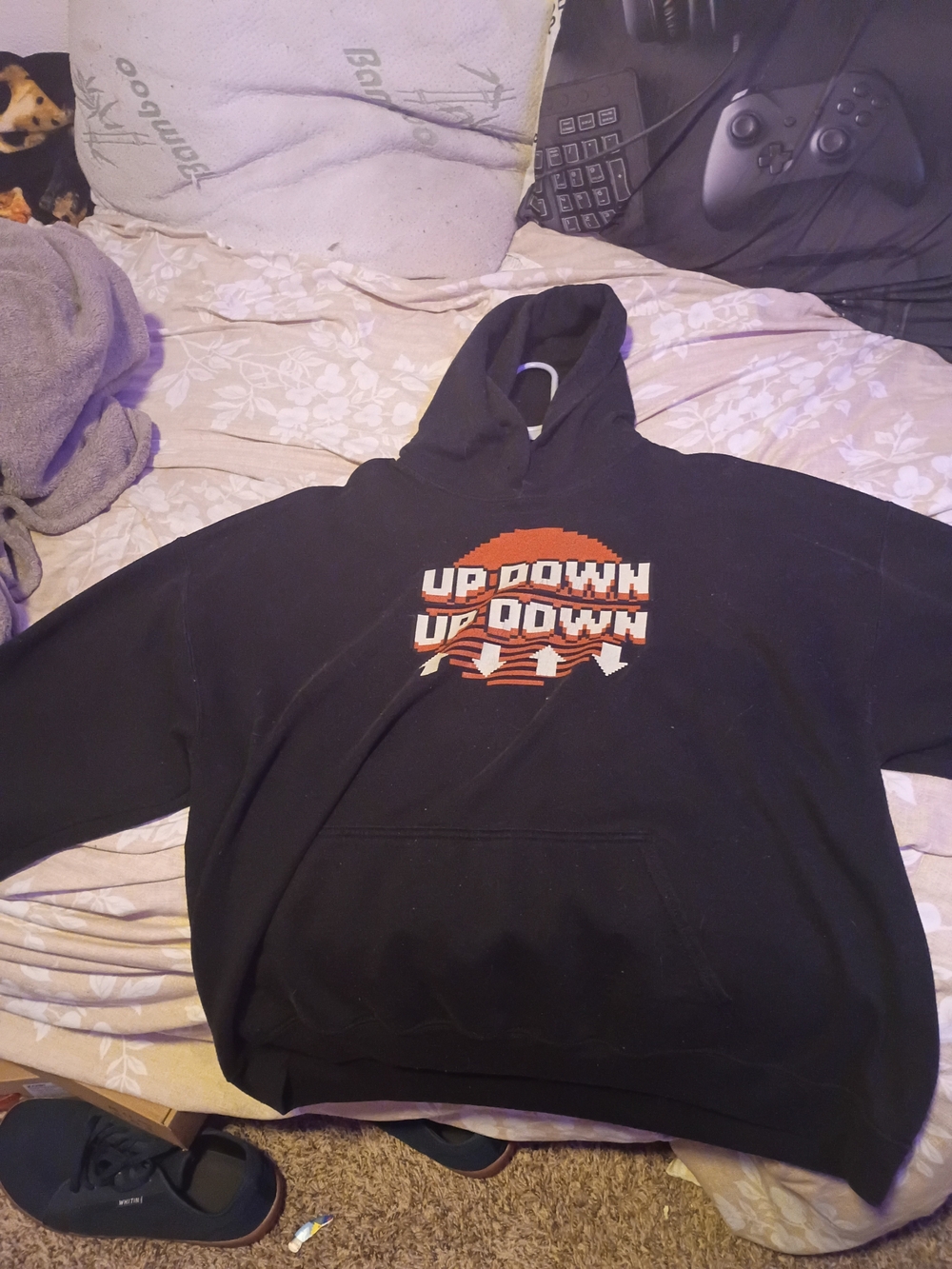 Coryxkenshin Gildan Black Hoodie with Red 'Up Down' Graphic Merch